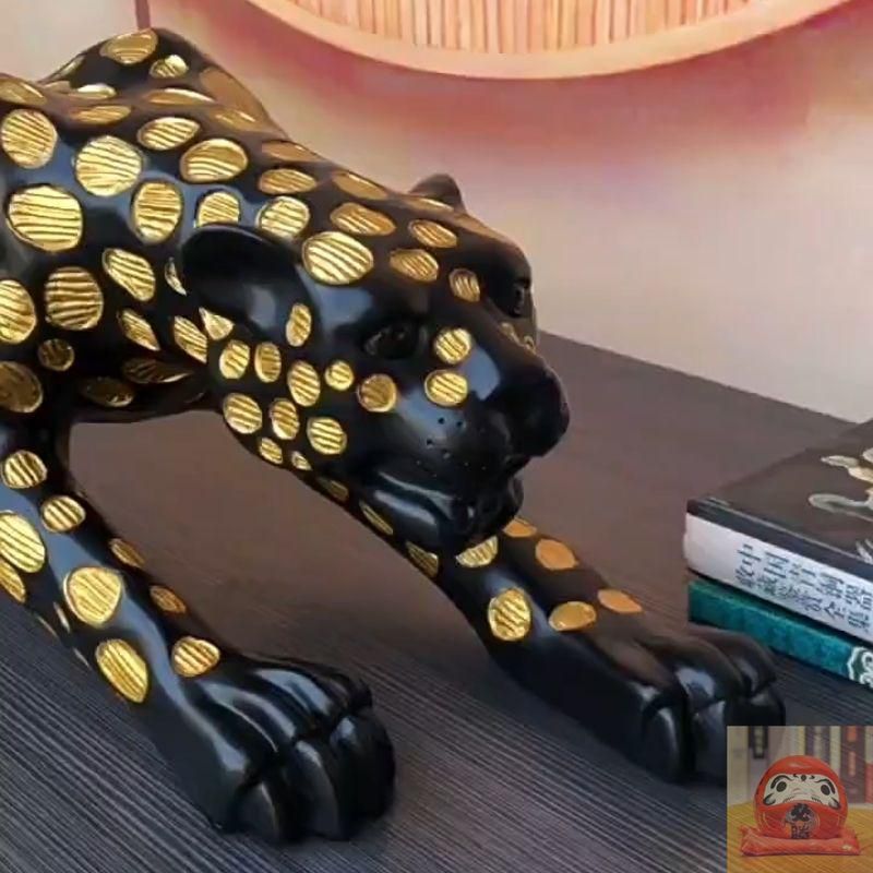 オブジェ 大型 置物 黒豹 モダン レオパード 全長105cm 全長78cm