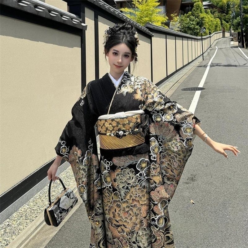 浴衣 和服 未使用 浴衣 黒 レディース ゆかた 女性 浴衣