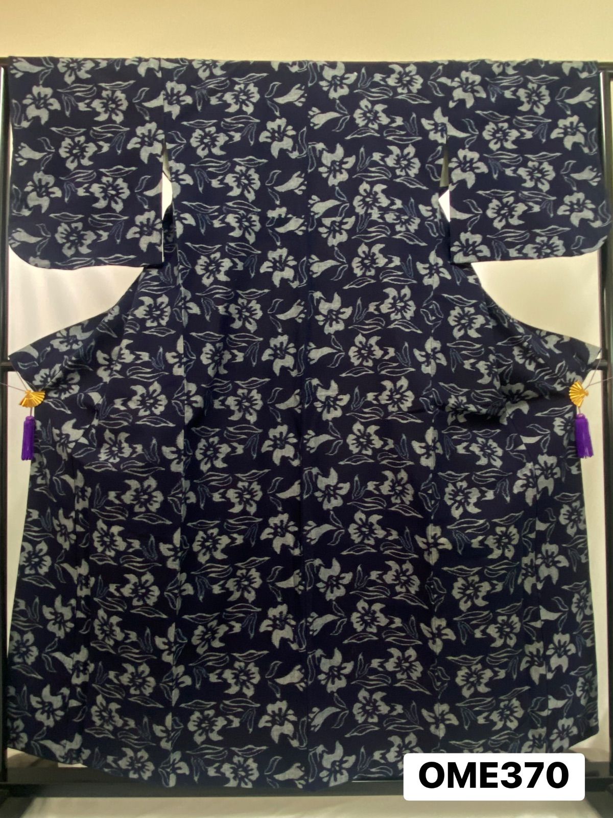 着物 弓はま絣 弓浜絣 正藍絣 経済産業大臣指定伝統的 綿 袷 花柄 着物 和装 OME370