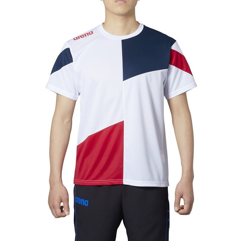 アリーナ Tシャツ ホワイト×レッド×Ｄネイビー L