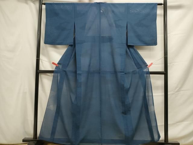 平和屋着物＊夏物 色無地 立涌紋紗 藍色 正絹 逸品 CAAW3122ut