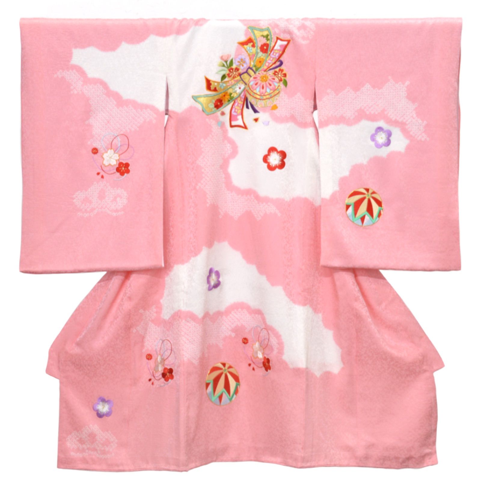 女の子 お宮参り 熨斗目 正絹 ピンク 豪華刺繍 白 のしめ 女児 鞠 梅 熨斗 子ども お祝い着 赤ちゃん ベビードレス 和装 着物