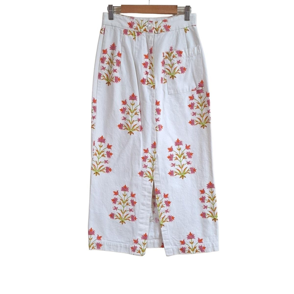 SZ Blockprints エスゼットブロックプリント ロングスカート サイズS レディース - アイボリー×ピンク×マルチ 花柄
