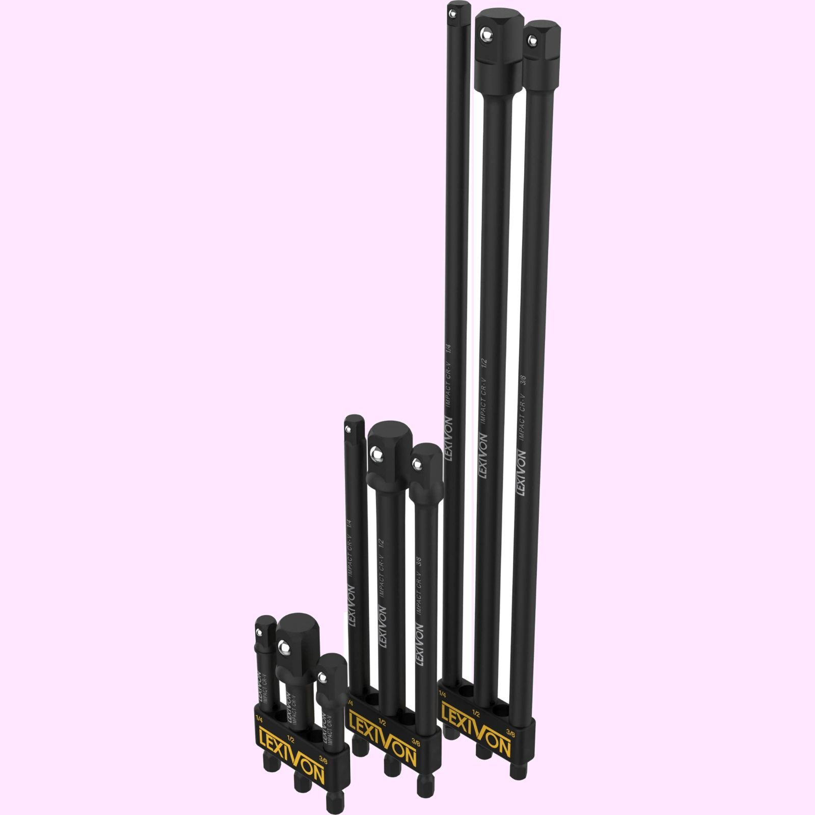 Size:76.2mm(3インチ)、152.4mm(6インチ)、304.8mm(12インチ) LEXIVON インパクトグレードソケットアダプターセット (9個入り)、76.2mm(3インチ)、152.4mm(6インチ)、304.8mm(12インチ) ホルダー