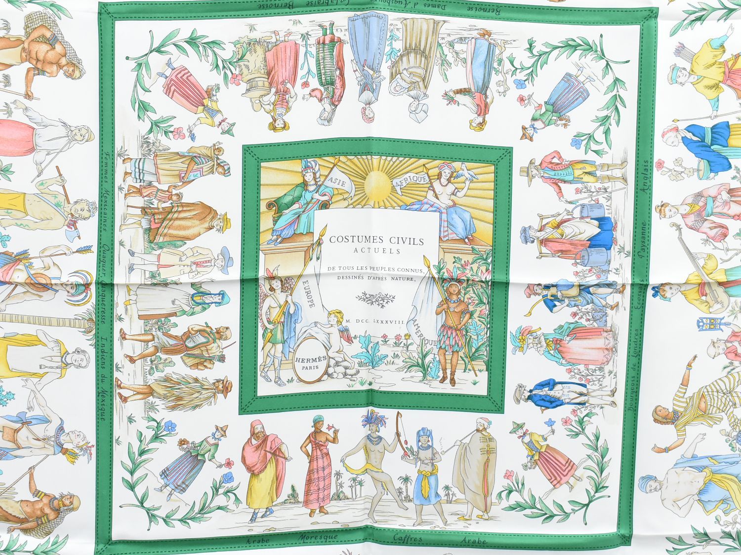 本物 エルメス HERMES スカーフカレ カレ90 COSTUMES CIVILS ACTUELS 現代市民の服装 スカーフ ショール シルク ネイビー マルチ 服飾小物 フォロー割