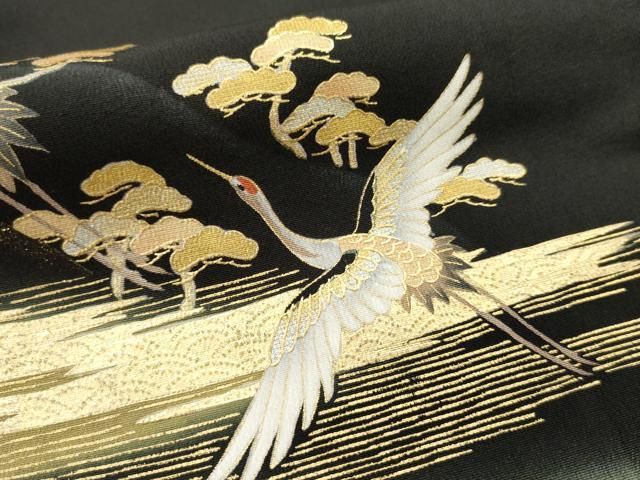 平和屋着物○豪華色留袖 作家物 駒刺繍 立波飛鶴文 金彩