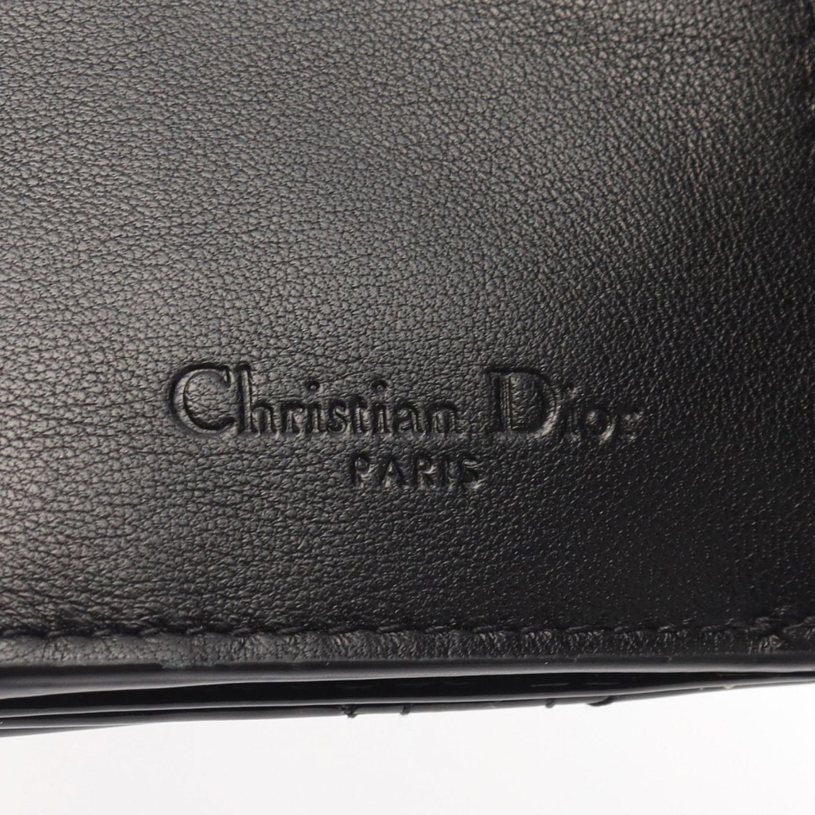 【美品】クリスチャンディオール 三つ折財布 ブラック パテント カナージュ ディオール Dior 三つ折り財布 ロータス カナージュ ブラック パテント