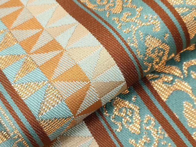 平和屋本店□極上 龍村晋謹製 全通柄袋帯 大明風車筋牡丹文錦 金糸