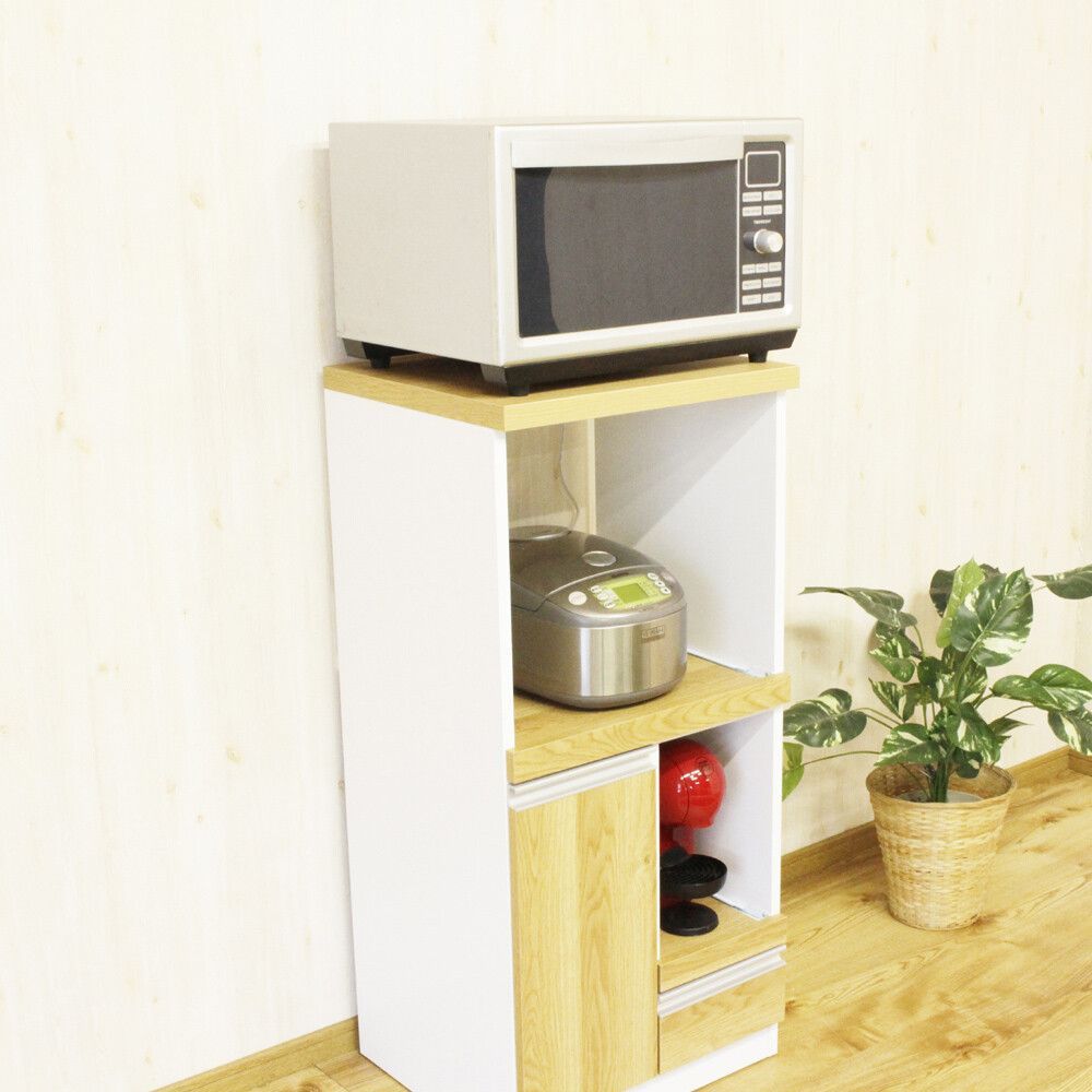 ♪日本製 ２段スライドカウンター レンジ台 幅48cm ナチュラル キッチン収納 完成品 レンジボード キッチンボード