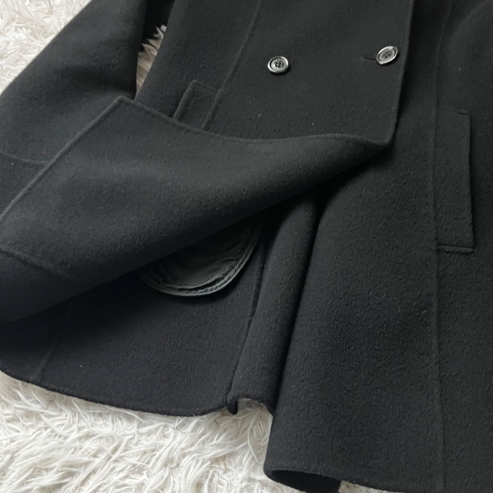23区 カシミヤ ピーコート ダブルブレスト 羊毛 ブラック 古着 3190