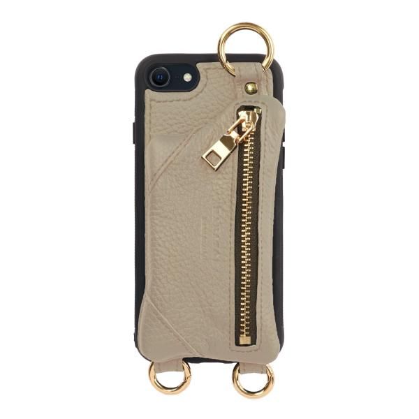 iPhone8/7/SE3/SE2 ケース ショルダー ファスナー カバー カード 収納 ベージュ 8SE