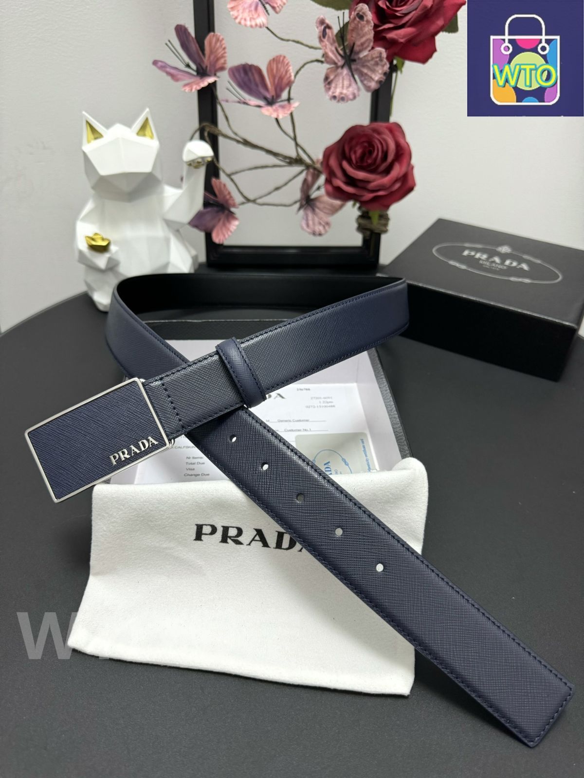 PRADA ベルト 1CC499レザー トライアングルロゴ メタルチャーム PRADA ベルト 1CC499レザー トライアングルロゴ メタルチャーム
