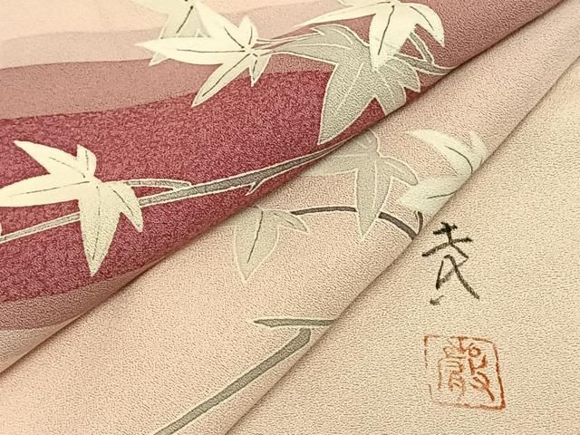平和屋着物▽訪問着 単衣 友禅 作家物 手描き 枝葉文 正絹 逸品