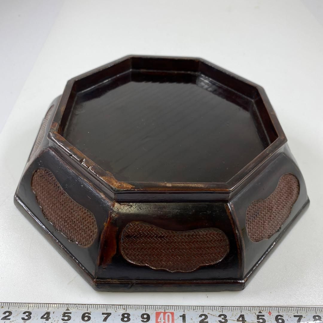 中国古玩 塗木製 八角鉢 幅19.8㎝ タサチ 東な6-1110