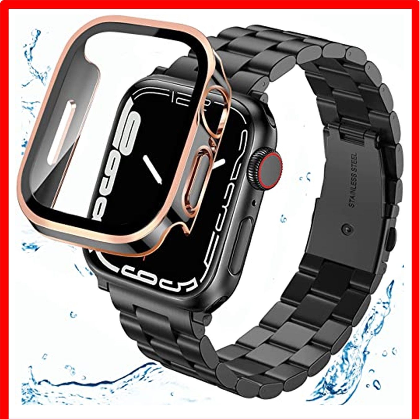 送料無料】 45mm_ブラック/ローズゴールド [AMAPC] for Apple Watch バンド 45mm 防水保護ケース付き  3D直角エッジデザイン バヤシショップ メルカリ