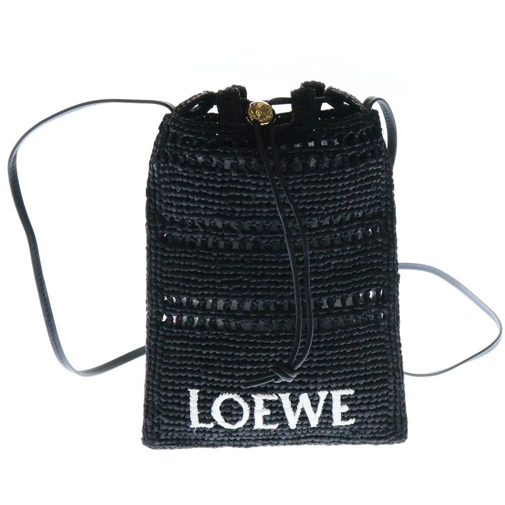 LOEWE ドローストリングポケット ショルダーバッグ ドローストリング ポケット（ラフィア） ブラック - LOEWE