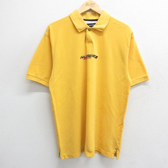 XL/古着 トミーヒルフィガー 半袖 ブランド ポロ シャツ メンズ ワンポイントロゴ 鹿の子 黄 イエロー 24aug03 中古 トップス