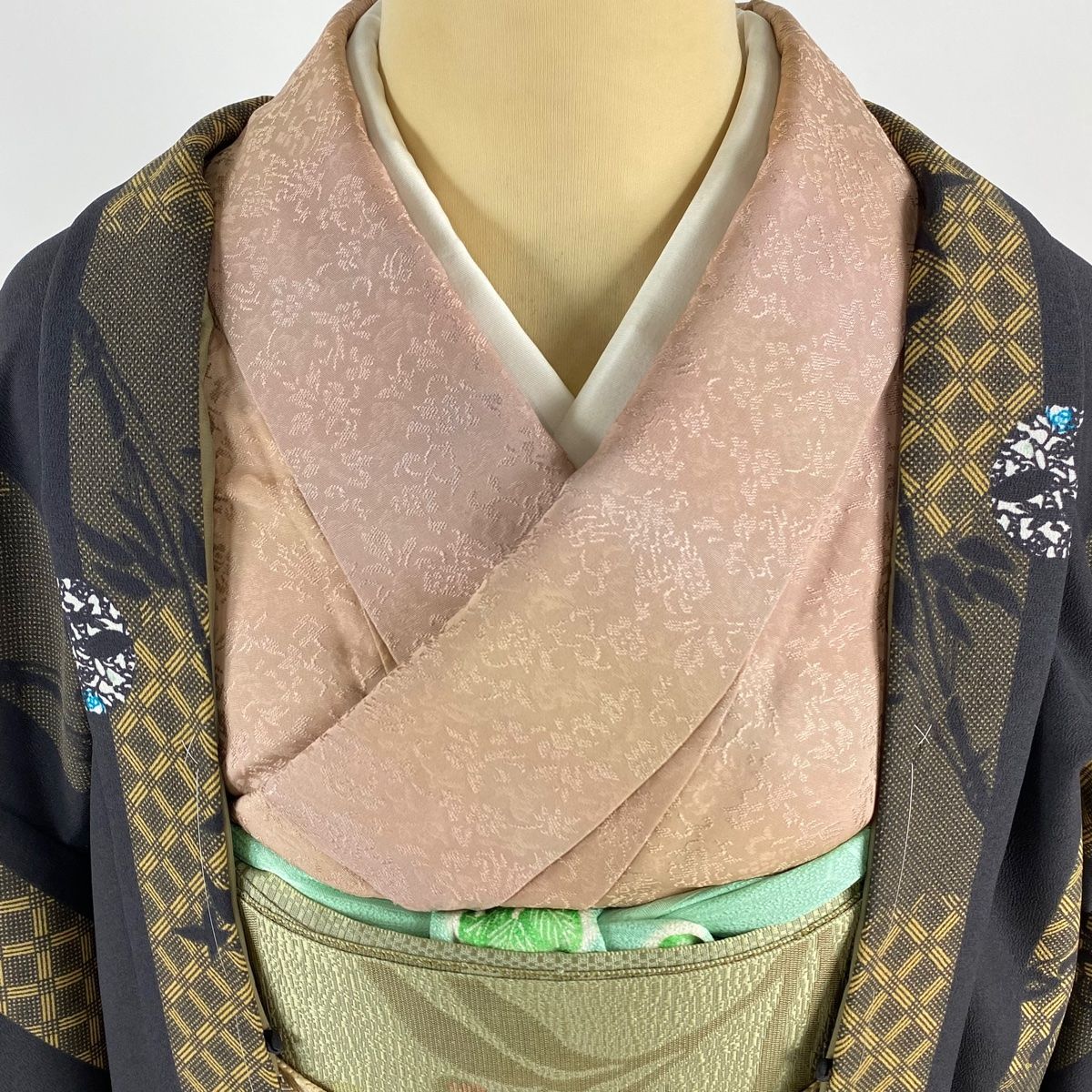 羽織 身丈98.5cm 裄丈61.5cm S 瓢箪 草花 墨色 化繊 美品 優品 【中古 