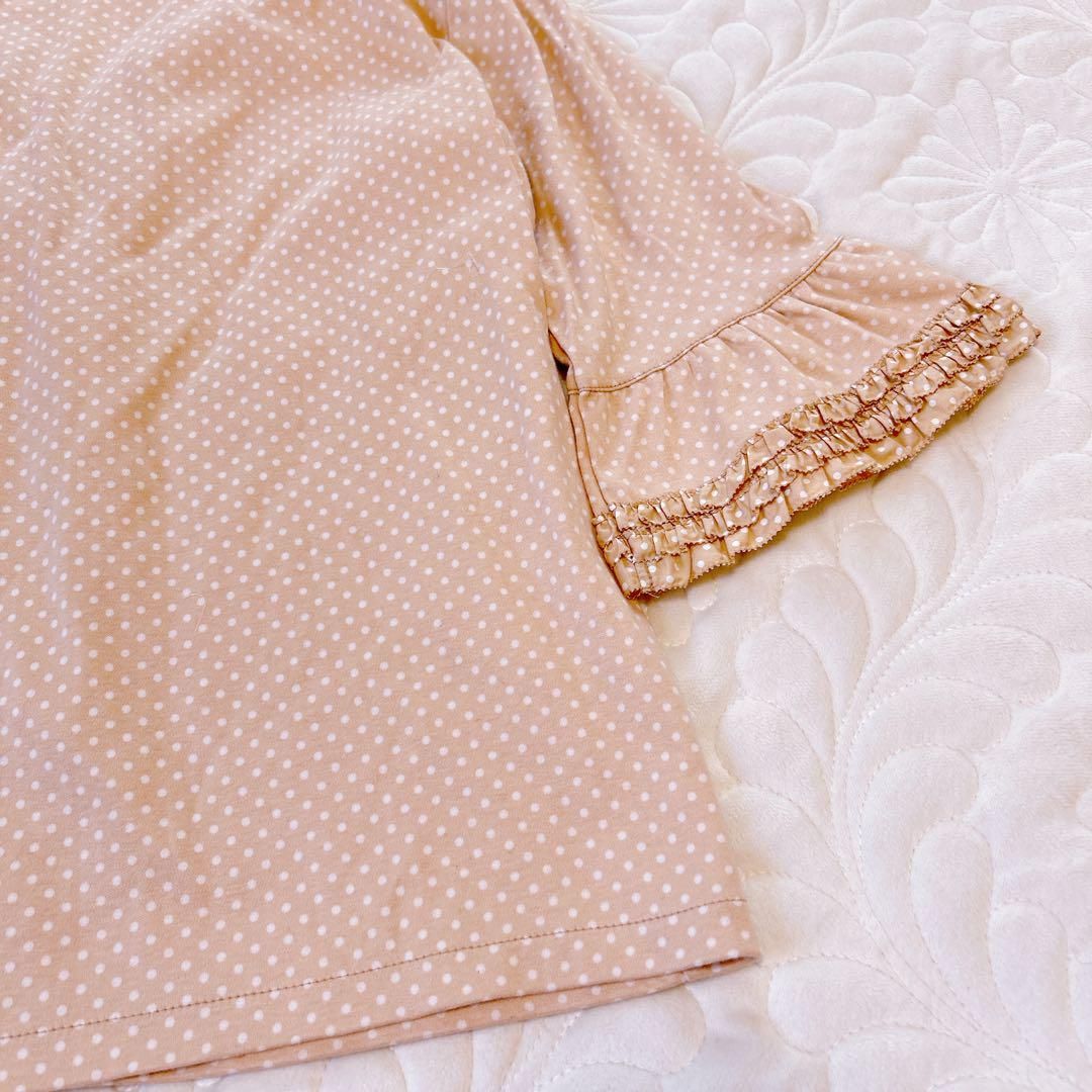  PINK HOUSE ピンクハウス ドット柄 ピコフリル リボン アンサンブル カットソー カーディガン ピンクベージュ 五分袖 七分袖 カーディガン ボレロ アンサンブル