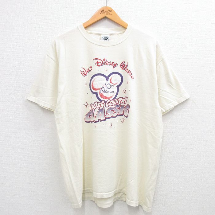 XL/古着 半袖 ビンテージ Tシャツ メンズ 00s ディズニー ミッキー クロスカントリー コットン クルーネック 白 ホワイト 24may25 中古