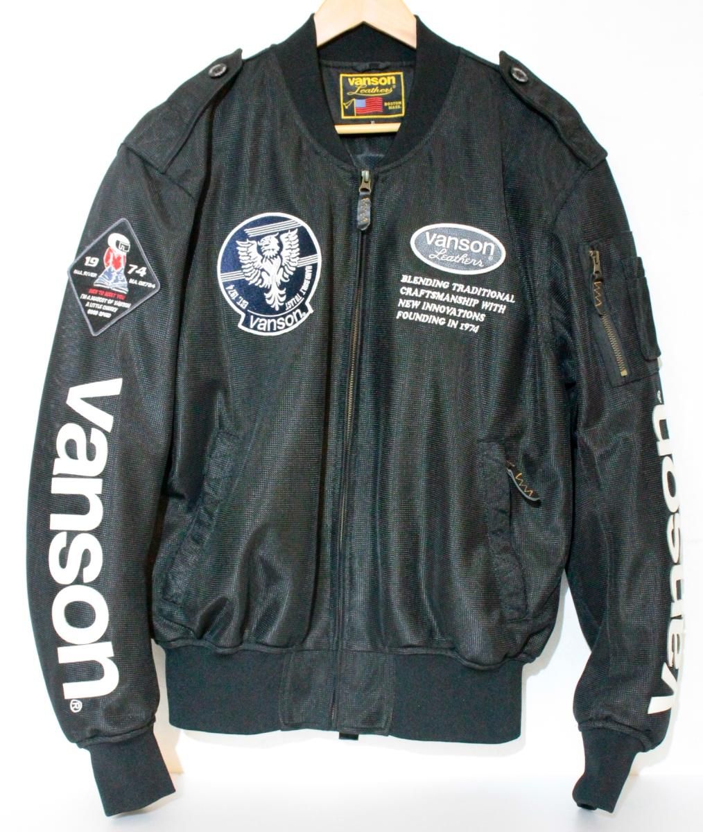VANSON メンズブルゾン XL VANSON メッシュMA-1ジャケット XL 黒 ブラック ワッペン ブルゾン VS21102S