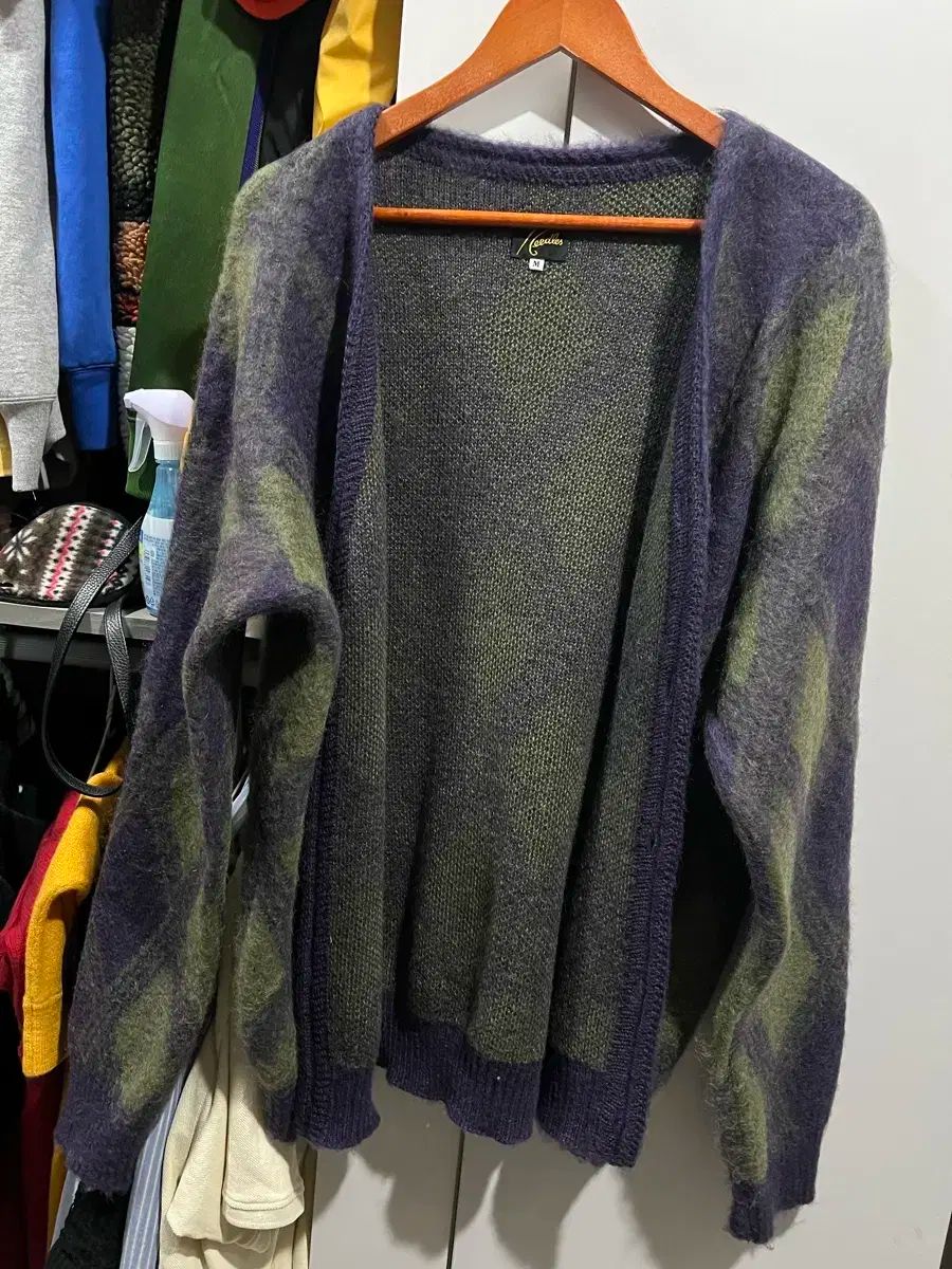 Mサイズ　needles モヘアカーディガン　アーガイル　トラックパンツ Needles ニードルス モヘア カーディガン アーガイル サンダー柄 M