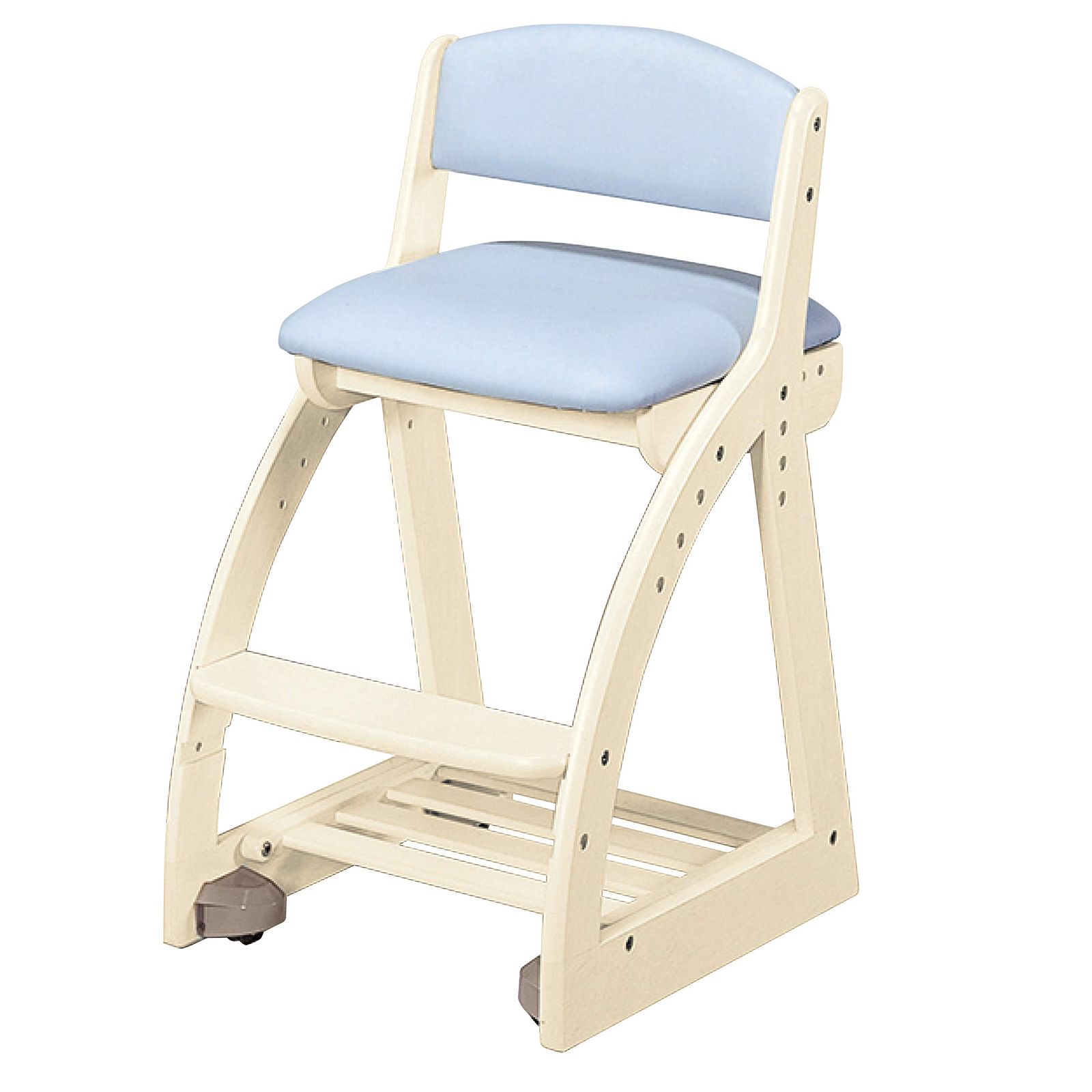 KOIZUMI コイズミ 4STEP Chair FDC-052 WW LB フォーステップ チェア PVCレザー 木製 椅子 レザー調 ホワイト ウォッシュ ライトブルー 白 水色 青 パステルカラー 学習 勉強 サイズ W413×D490～545×