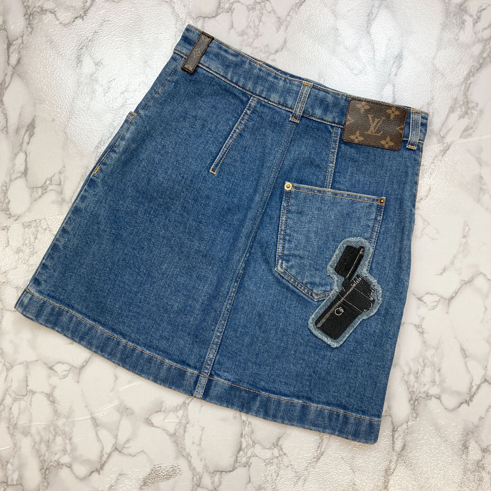 美品 LOUIS VUITTON デニムスカート ロゴ モノグラム 36