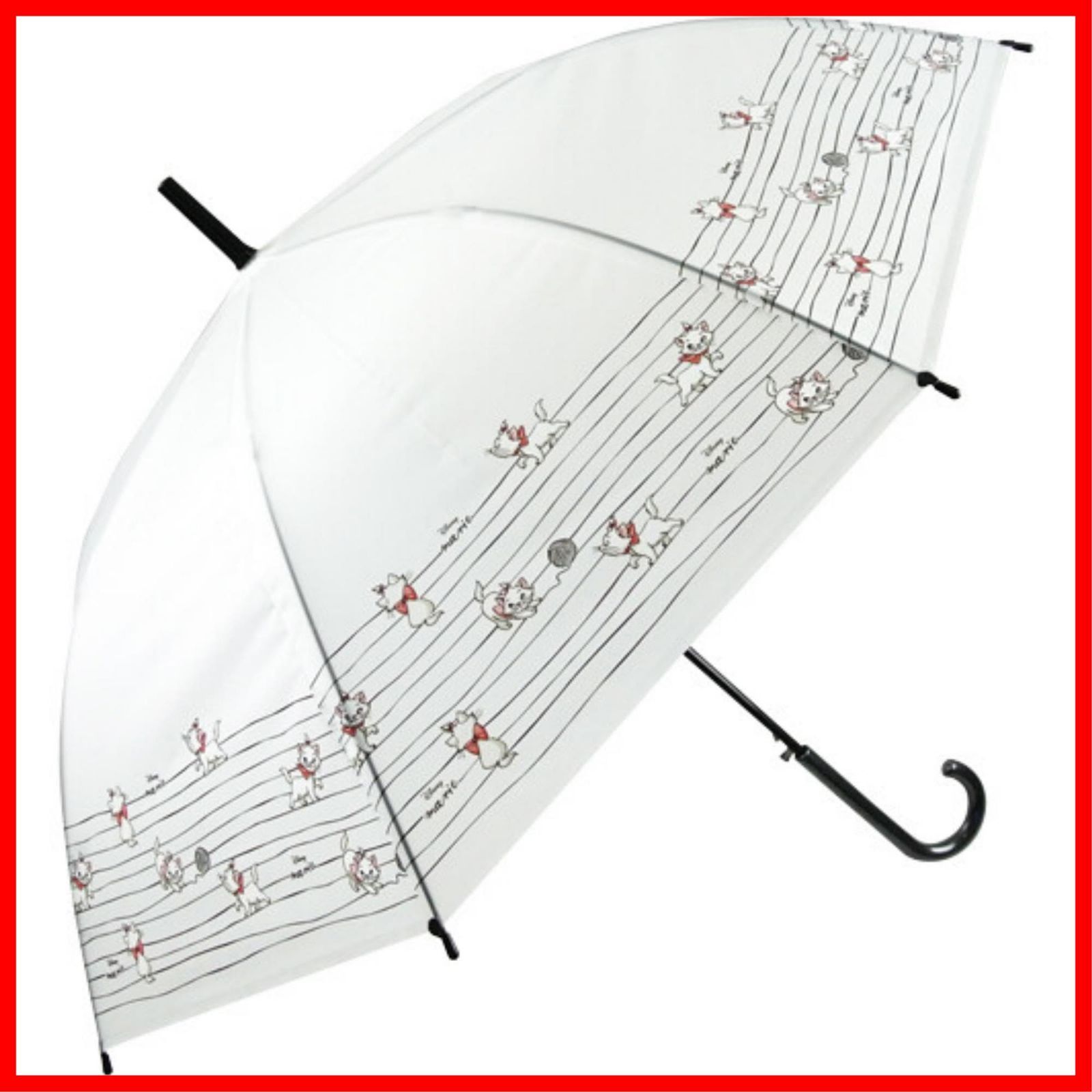 半透明傘 ビニール傘 58 cm ワンタッチ ティーン ジャンプ傘 丈夫 女子 軽量 グラスファイバー骨 長傘 かわいい キャラクター ベーシック おしゃれキャット