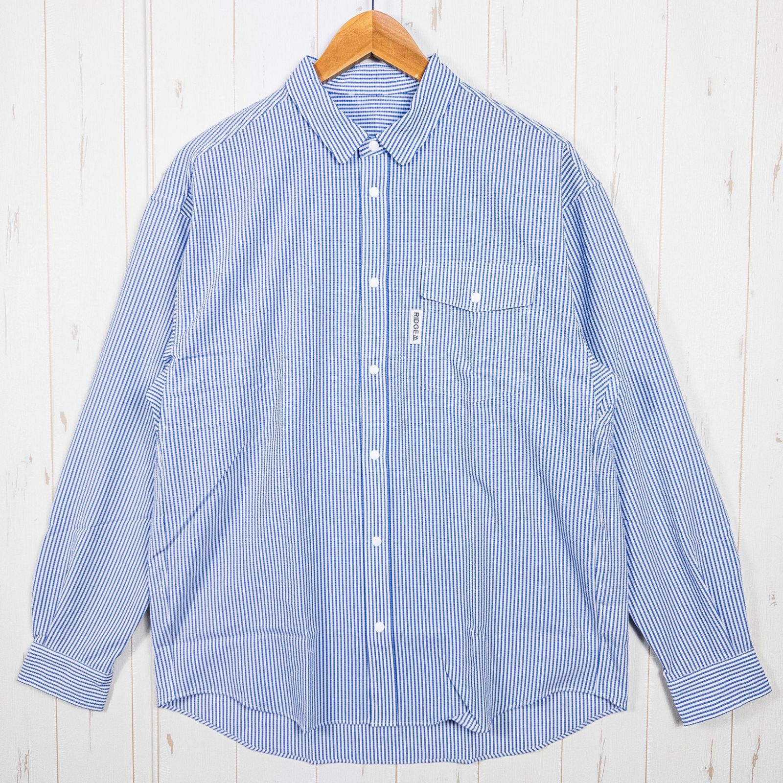 Men s S ブルー系 Ridge Mountain Gear リッジマウンテンギア ベーシック ロングスリーブシャツ ストライプ Basic Long Sleeve Shirt Stripe Blue | White ポリエ