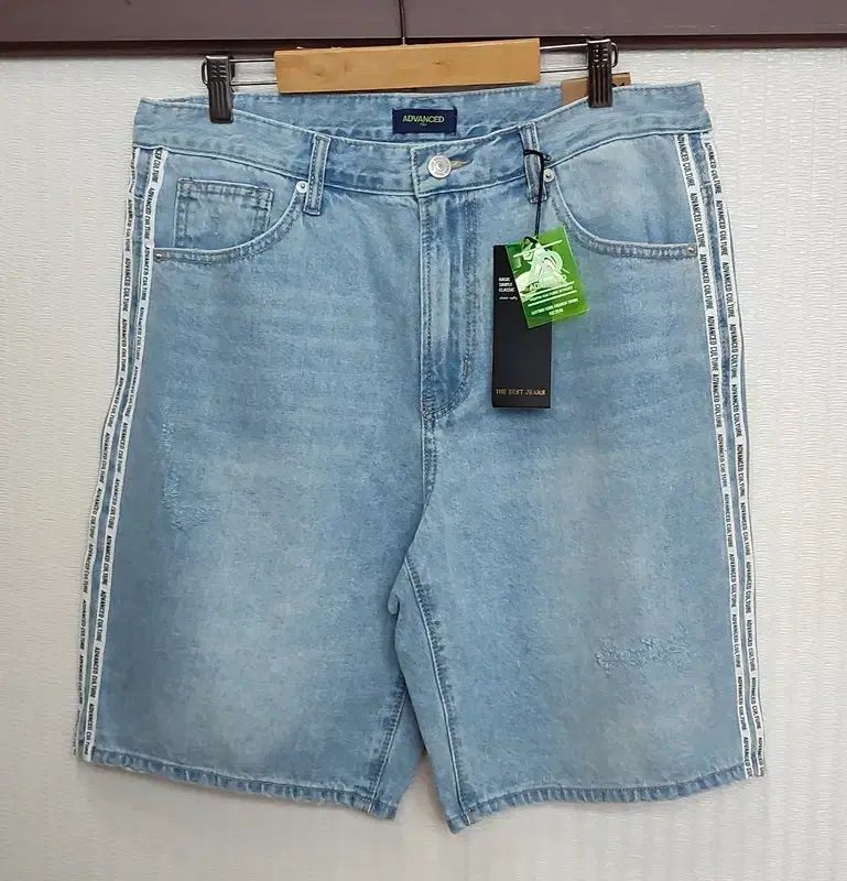 新品 デニムハーフパンツ 32 ヴィンテージ スパンデックスショーツ デストロイ
