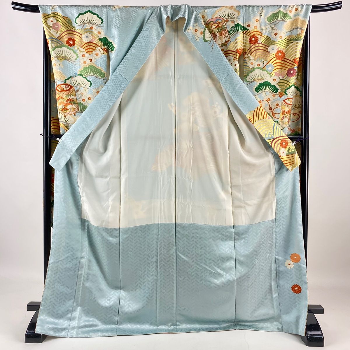 振袖 身丈172cm 裄丈67cm M 袷 吾妻徳穂 落款 貝桶 松梅 金糸 金彩  