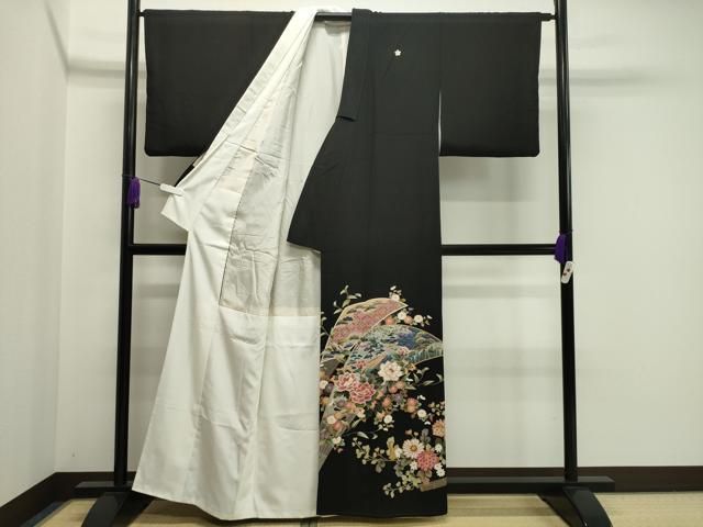平和屋着物 豪華黒留袖 友禅 作家物 扇面舟花文 正絹 CAAY6785gh