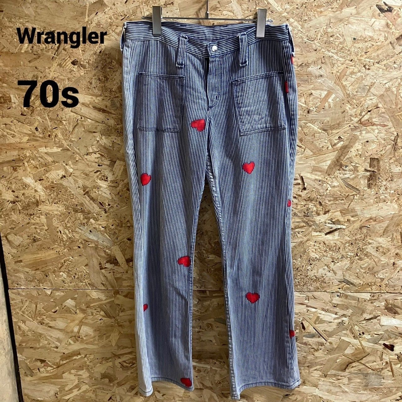 ヴィンテージ　70s ハートストライプ　フレアパンツ　ラングラー 70s USA製】Wrangler フレアパンツ ストライプ ハート柄 ブルー