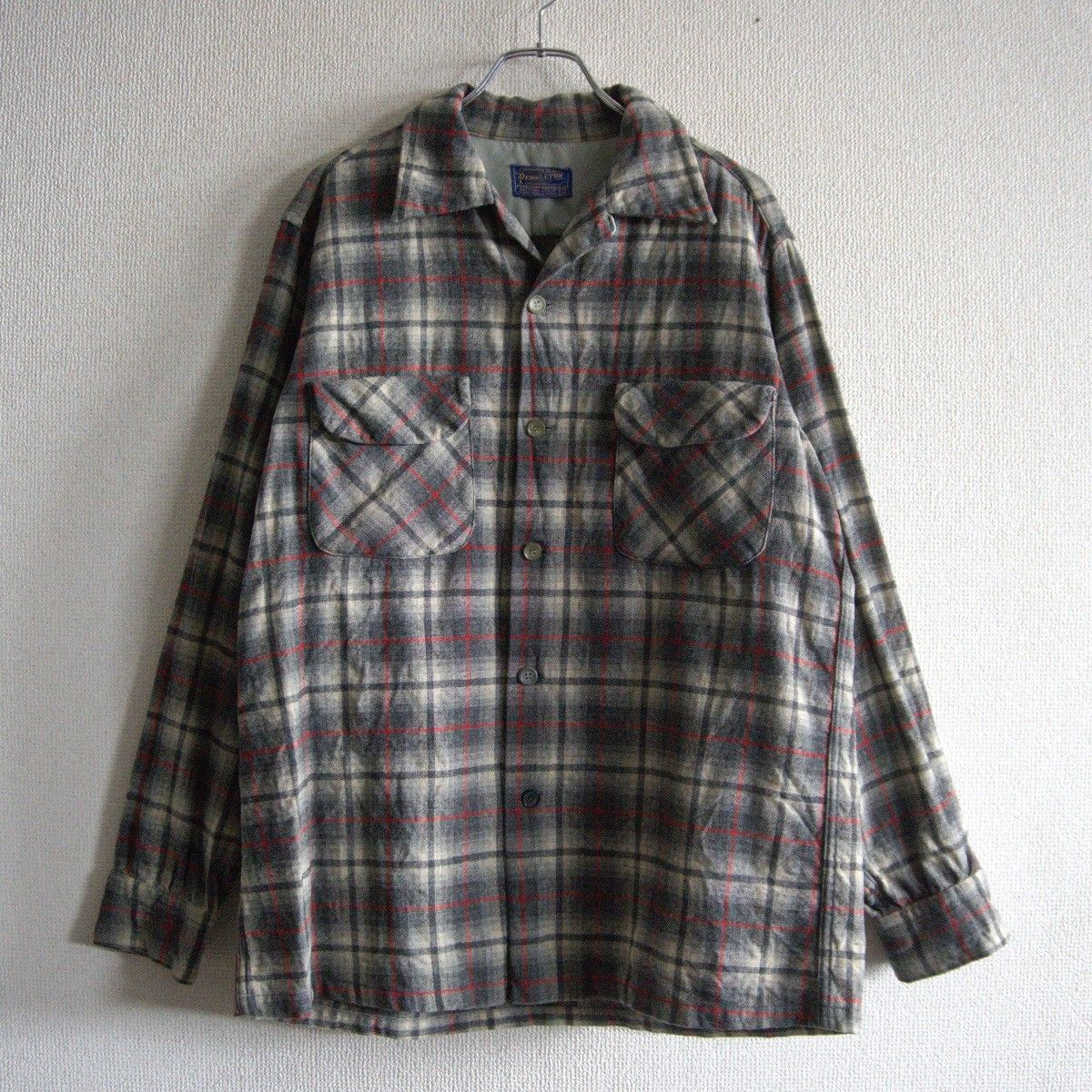 雰囲気抜群 PENDLETON 50s オンブレ シャドー チェック シャツ M オープンカラー ボックスシルエット ペンドルトン 25090574