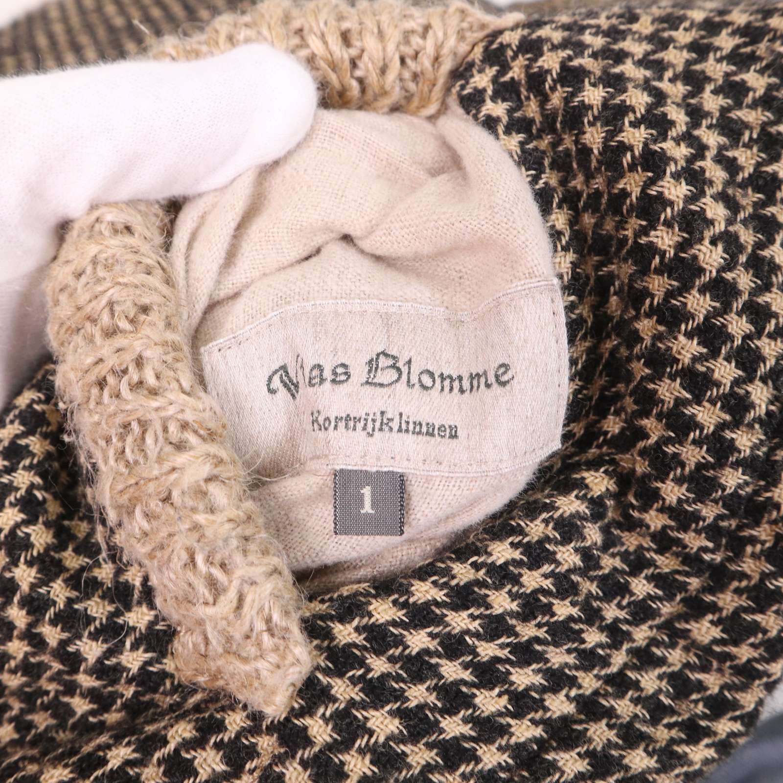 Vlas Blomme ヴラスブラム 秋冬 2way リバーシブル 千鳥柄 ニット切替 リネン ウール ダウン ベスト Sz.1 レディース GULLKHAN_COM