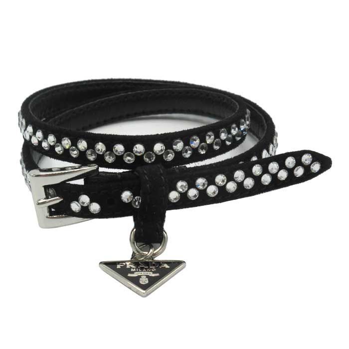 プラダ ブレスレット PRADA スウェードレザー ラインストーン 2連 ベルトブレスレット 1IB4112 2AWL F0T70 アウトレット レディース