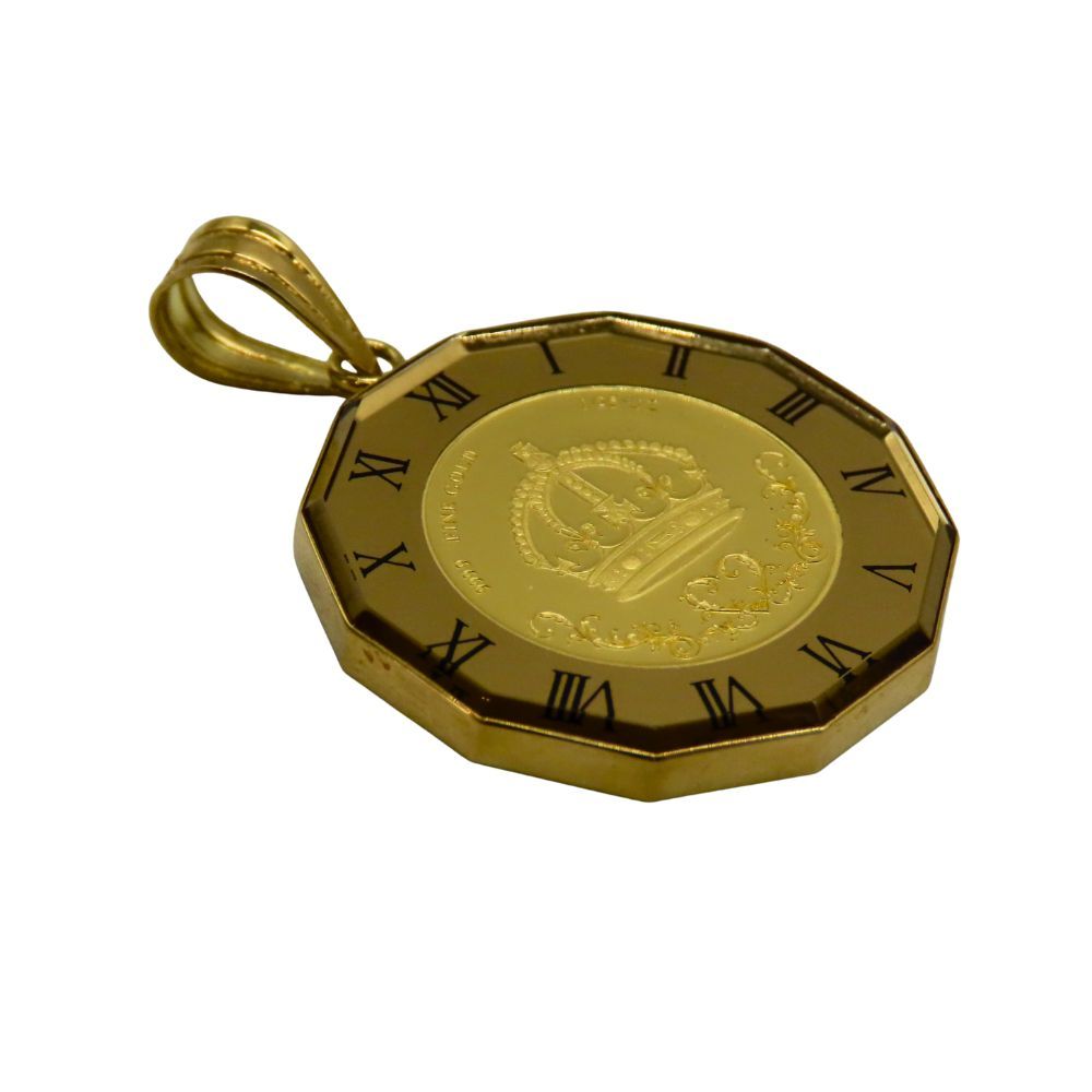 K24(コイン)/K18(枠) 『1/5oz（オンス）』 コイン トップ 両面ガラス 中古品 5分の1オンス 中古】 K24 金貨 ペンダントトップ  クラウンコイン 1.24g 1/25オンス K18 枠 約2.7g 総g 約4.93g 王冠 コイン 純金 ローマ数字 A2404766  【無料ギフトラッピング承ります】 中古 ...