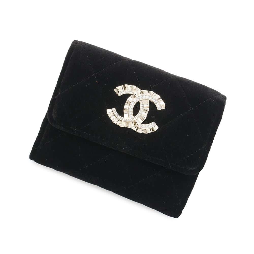 シャネル コインケース マトラッセ ココマーク ベロア ラインストーン CHANEL 財布 黒 ノベルティ