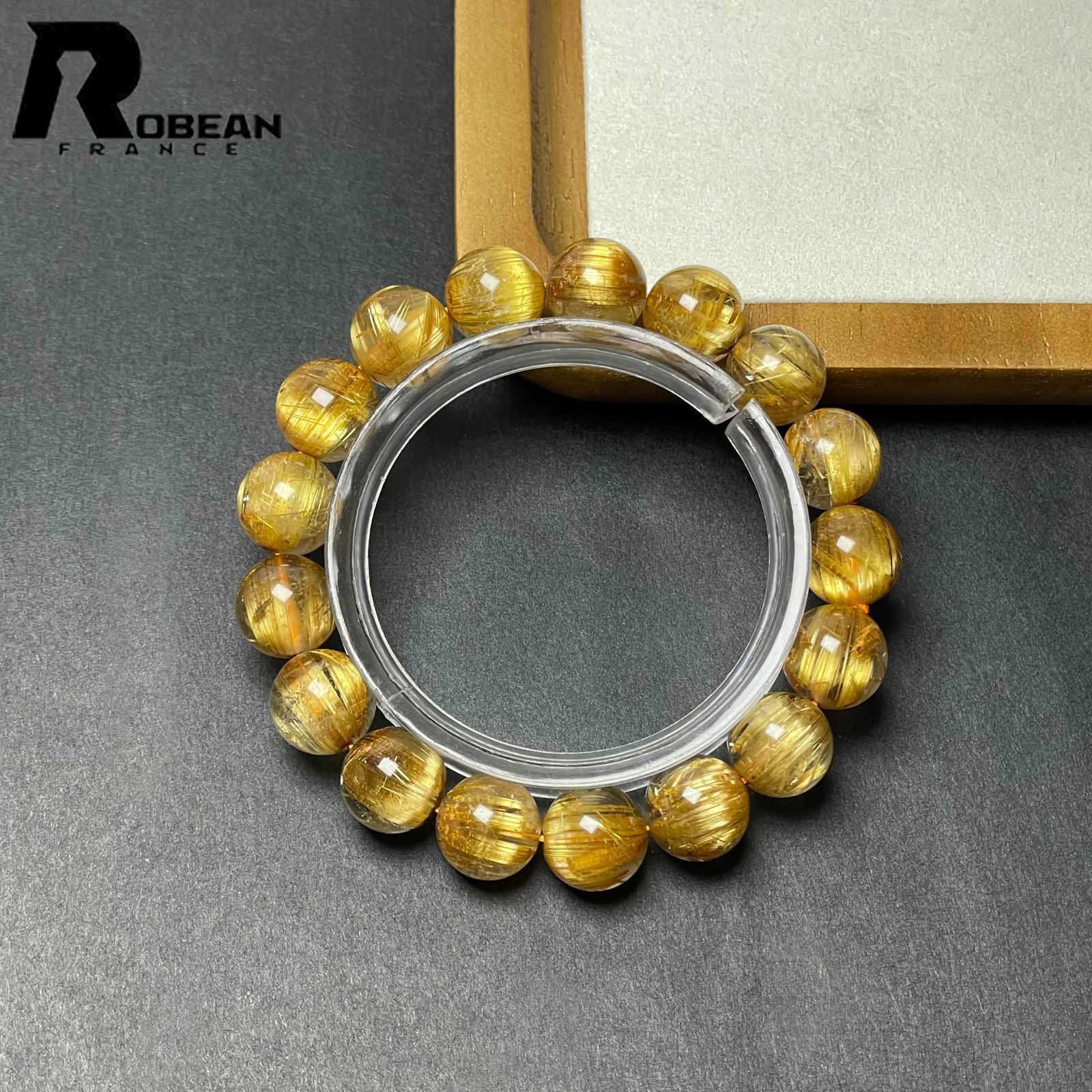 EU製 定価106万円 ROBEAN ! 満針ルチルクォーツ ブレスレット パワーストーン 天然石 金運 お守り プレゼント 11.8-12.2mm D0922520
