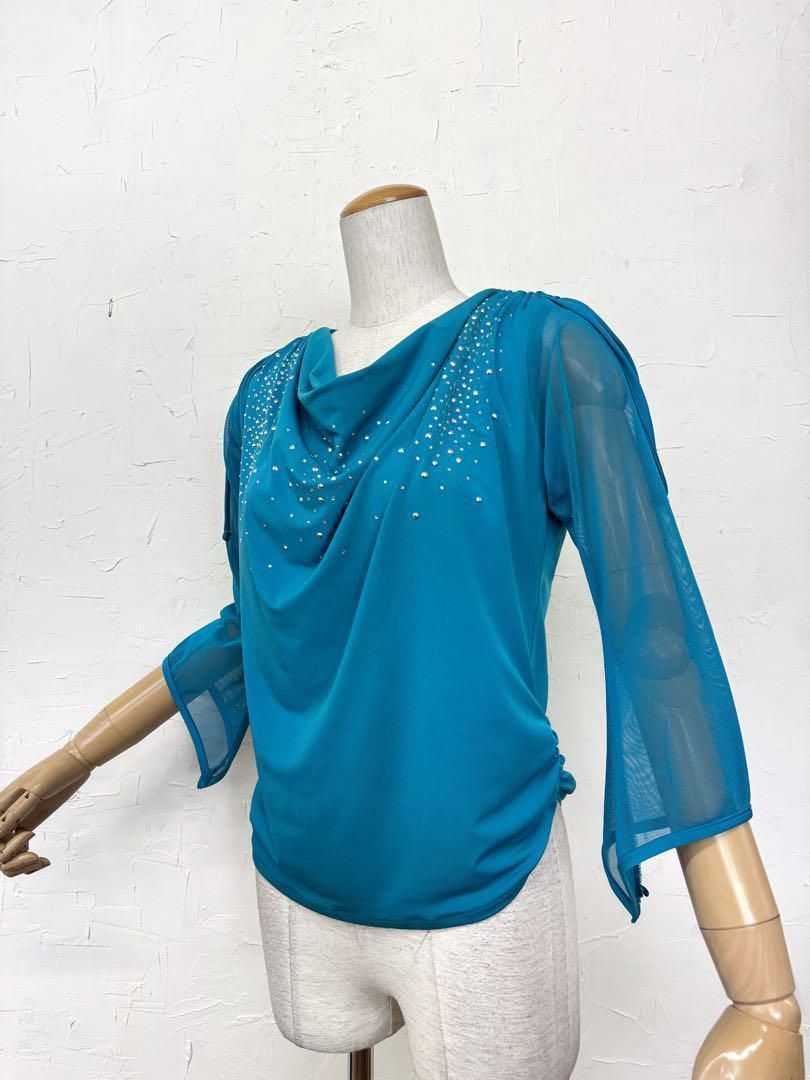 【肩幅が気になる方へ】新品　社交ダンス　ブルーグリーンカットソーｄ133 肩幅が気になる方へ】新品 社交ダンス ブルーグリーンカットソーd133