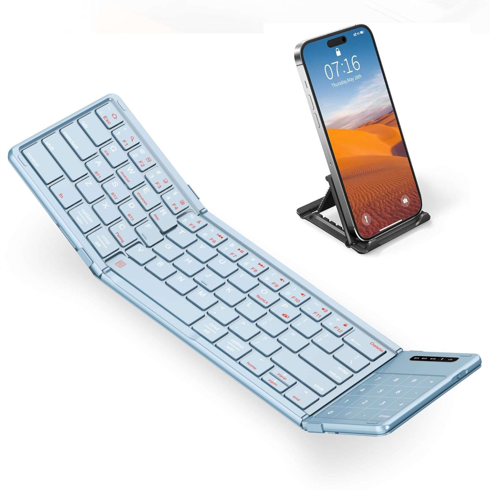 【数量限定】テンキーとタッチパッド付きミニキーボード3台デバイス対応 ワイヤレスキーボードフルサイズ Type-C充電式タブレットキーボードパソコン用Windows/Mac/iOS/Android対応スマホ用ホル