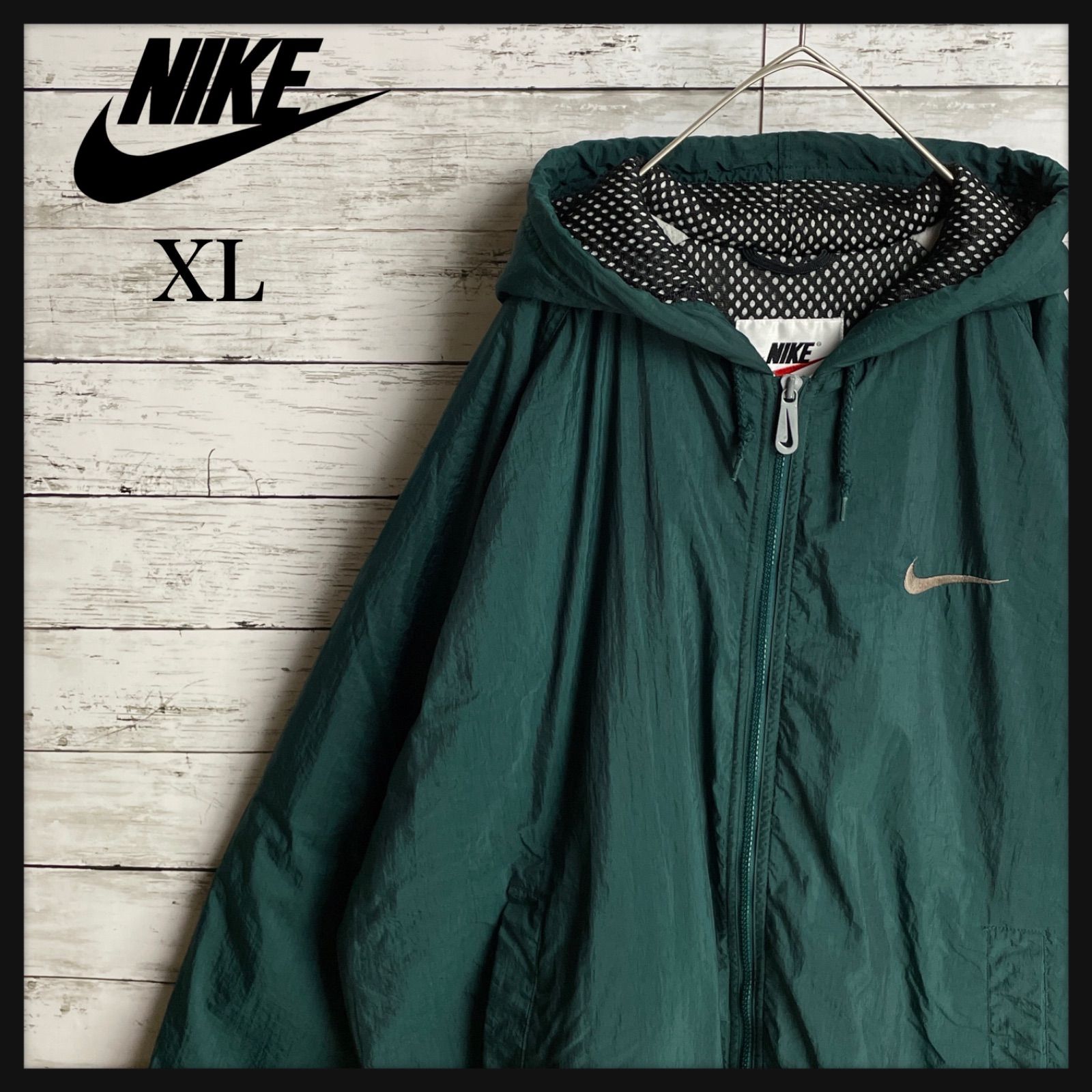 01589【美品・入手困難モデルXL】ナイキ / NIKE☆90s ビッグ刺繍ロゴ 