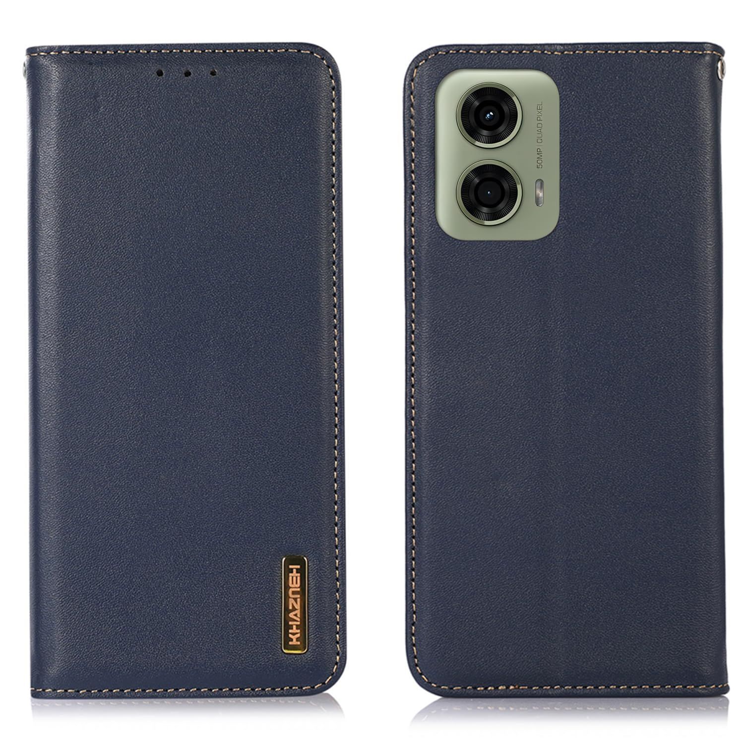 【新着商品】G24 ケース 手帳型 本革 MOTO モト g24 カバー 牛革 財布型 上質ナッパレザー 高級本皮 耐衝撃 Motorola マグネット式ボタン スピーカーホール付き カード収納 横置きスタンド機能 ストラップホール有り 耐摩擦 XJUN ブル