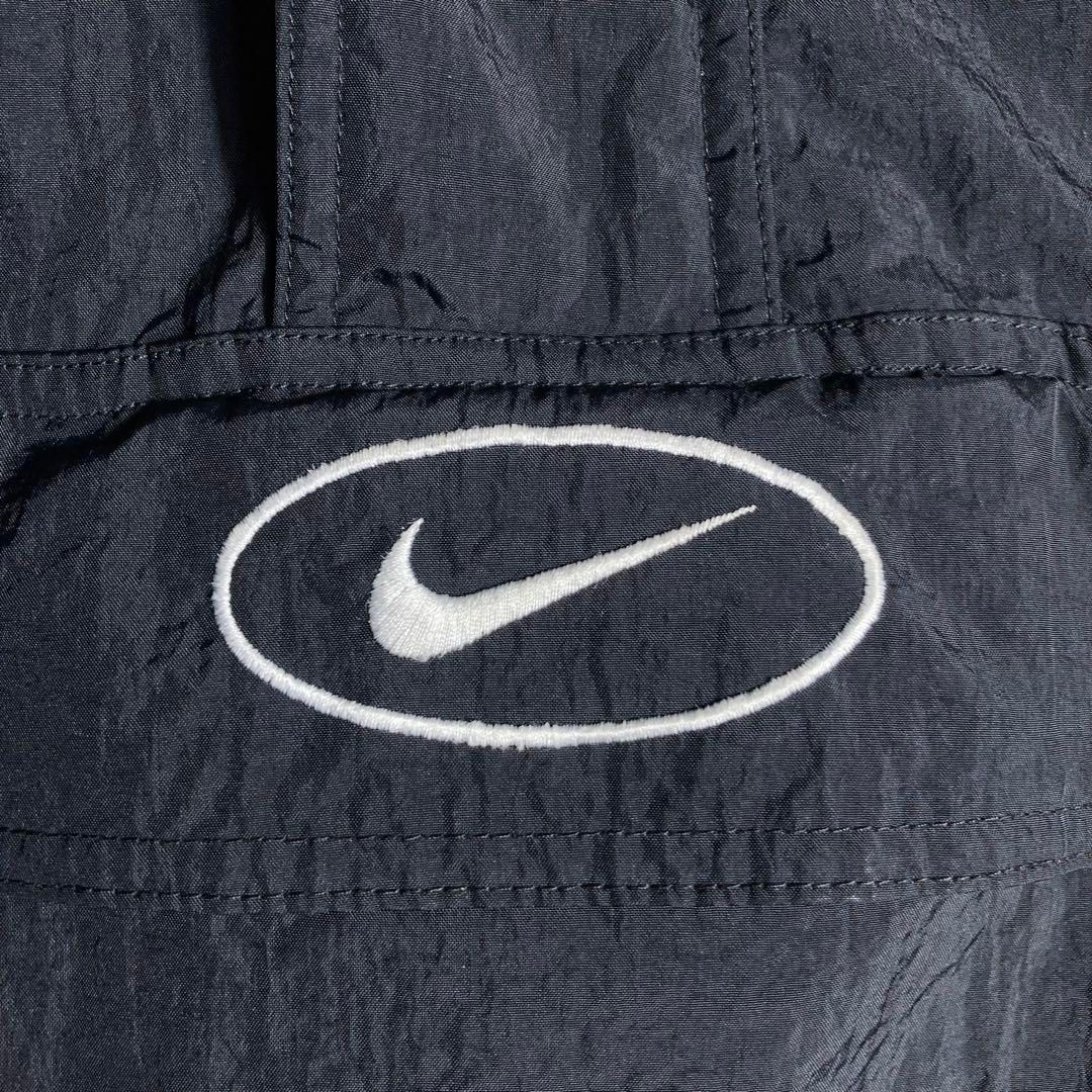 【美品/90s】ナイキ　ナイロンジャケット　ハーフジップ　刺繍ロゴ　ブラック　L 90s NIKE ナイロンジャケット ハーフジップ 肉厚 刺繍ロゴ 黒 L