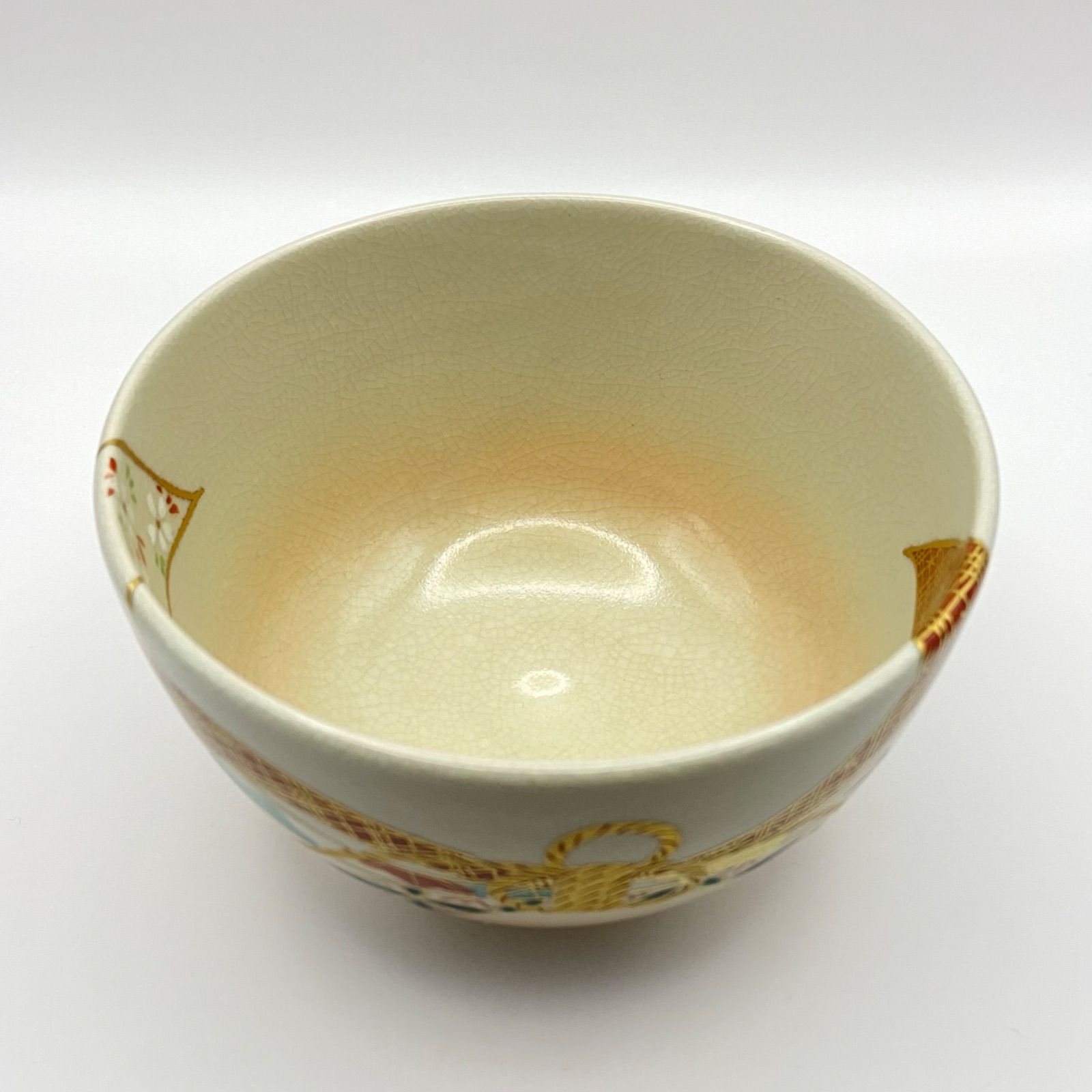 抹茶茶碗 色絵 束熨斗 橋本喜泉 共箱入 茶道具 茶盌 茶器 京