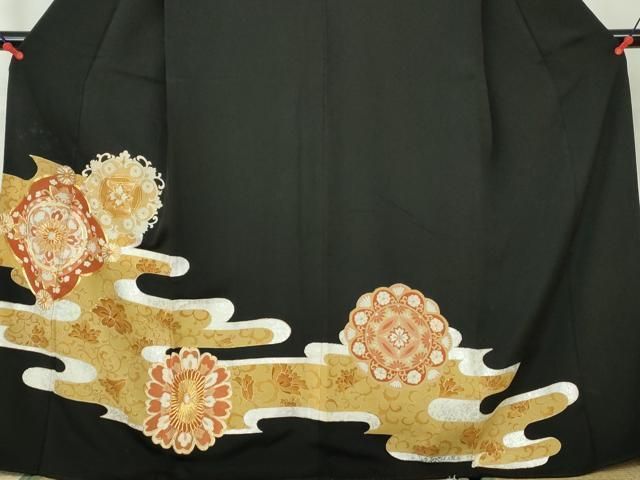 平和屋着物□豪華黒留袖 駒刺繍 エ霞 更紗花文 金銀彩 正絹 逸品