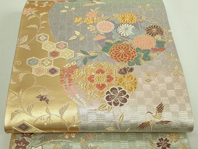 平和屋着物▽六通柄袋帯 唐織 花鳥文 金糸 正絹 逸品 DAAV9812sf