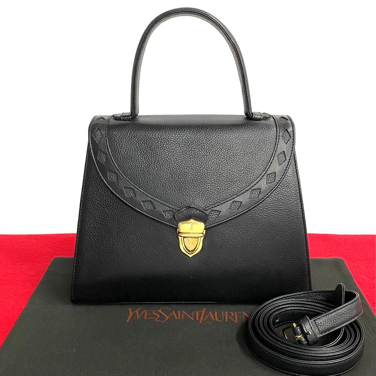 極 美品 YVES SAINT LAURENT イヴサンローラン YSL ロゴ カットアウト レザー 2way ハンドバッグ ミニ ショルダーバッグ  ブラック 15052 - メルカリ