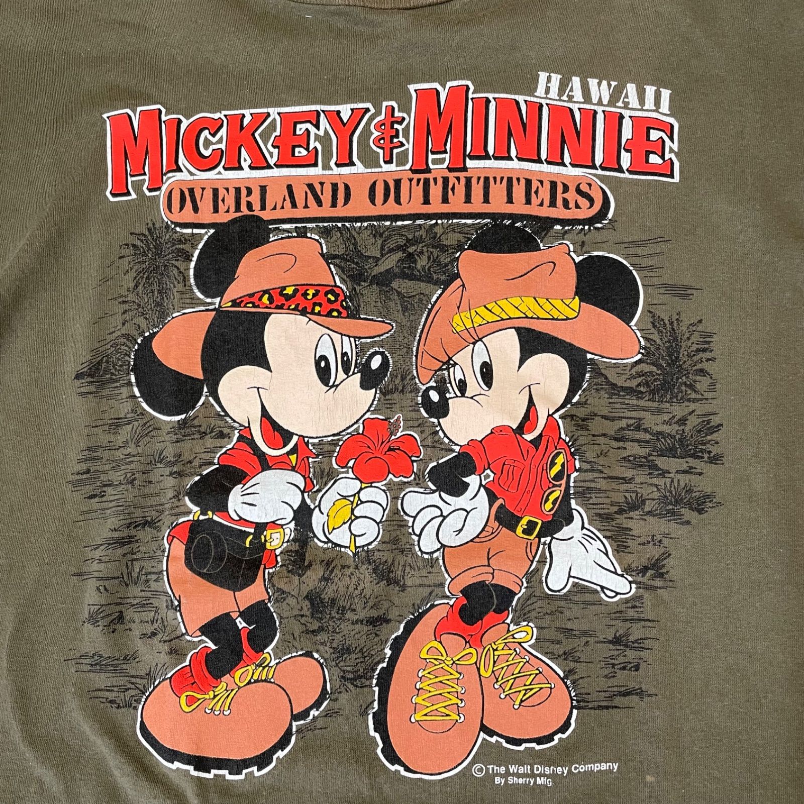 【レア　ヴィンテージ】　ミッキー　ミニー　ハワイ　Tシャツ　ワンピース USA製 ヴィンテージ HAWAII MICKEY&MINNEY プリントTシャツ L オールド